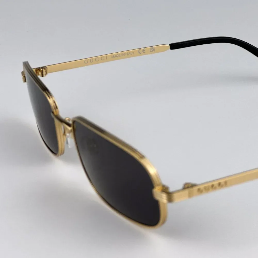 NEW Gucci GG1457S 001 Gold Grey Rectangle Metal Unisex Sunglasses GG 1457S - Picture 11 of 14